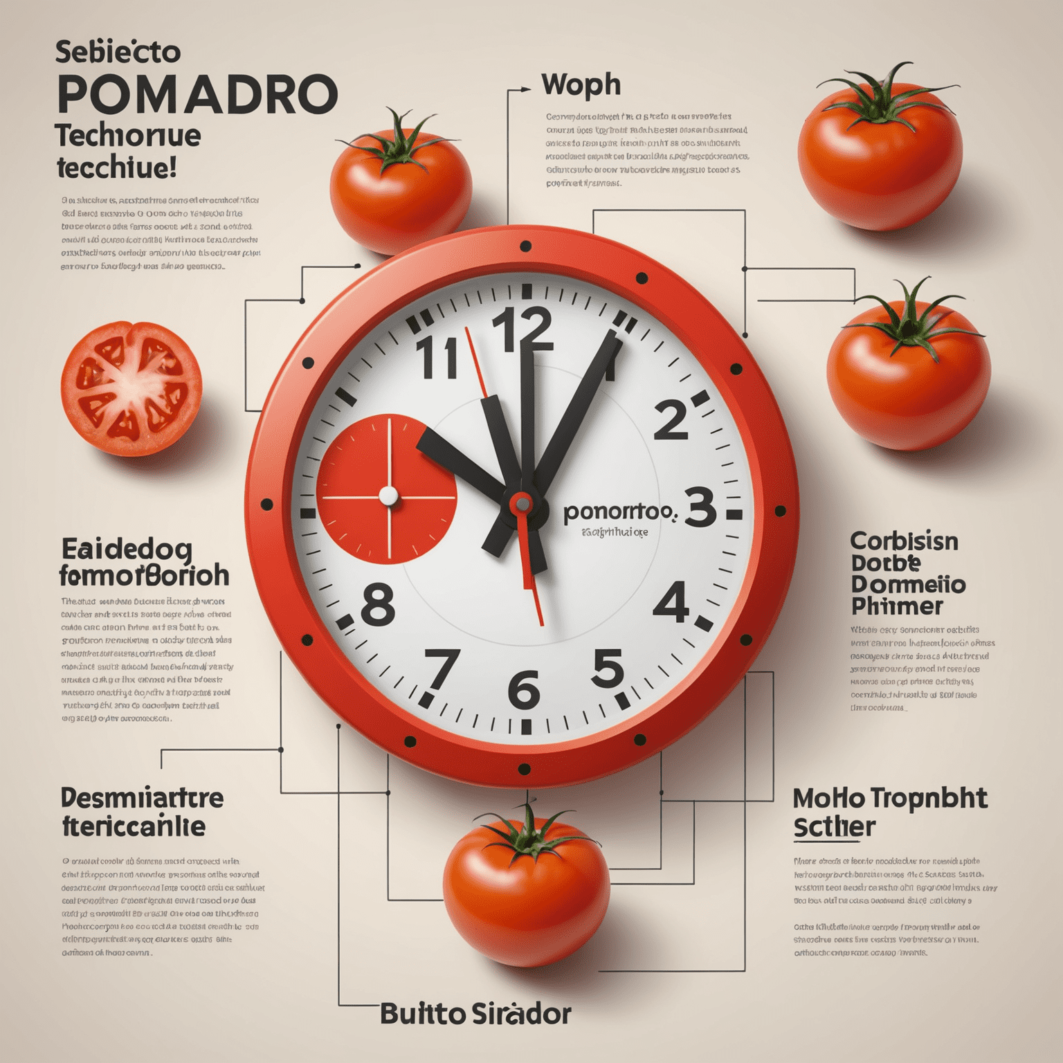 An infographic showing the Pomodoro Technique with a timer and work/break cycle illustrations