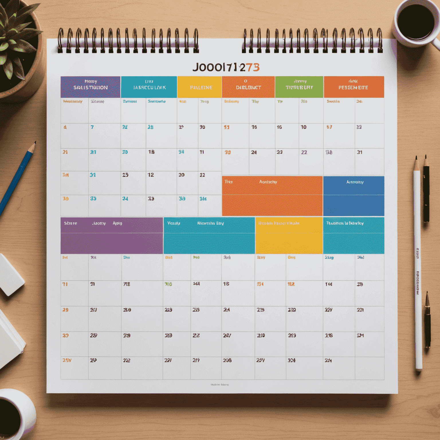 A colorful time-blocked calendar showing different activities assigned to specific time slots throughout the day